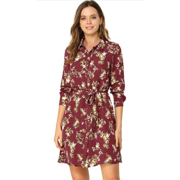 NEW Floral Button Down Vintage Collar Shirt Dress S NO BELT - Picture 1 of 6